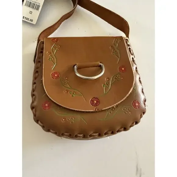 $100 NWT Vintage Wilsons Leather Floral Crossbody Shoulder Bag Brown Western - Picture 8 of 12